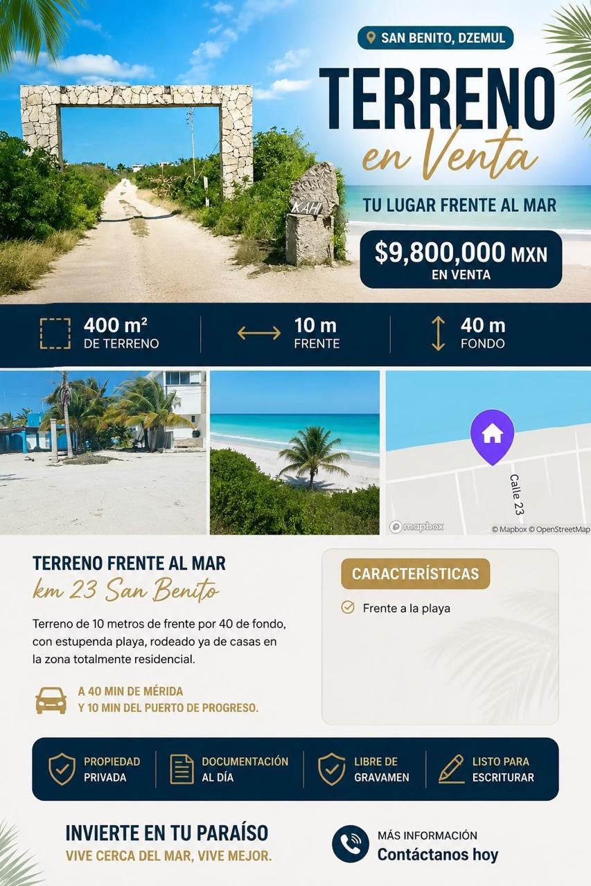 Terreno frente al mar en San Benito km 23