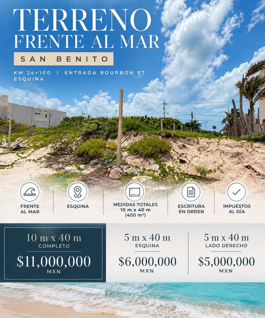 Terreno frente al mar en San Benito km 24, esquina